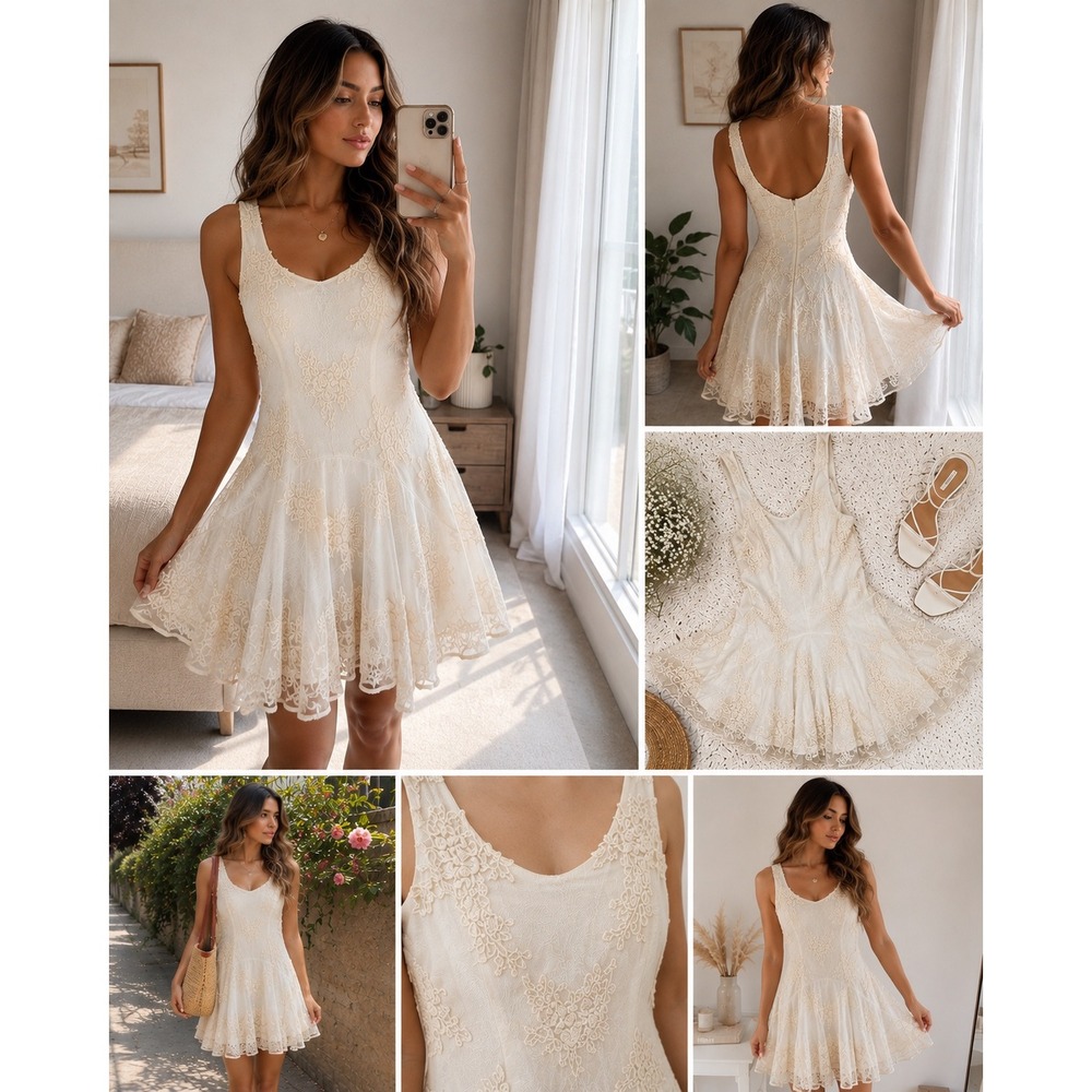 Love + Haight Lace Mini Dress Womens Small Ivory Cotton Mesh Romantic Coquette